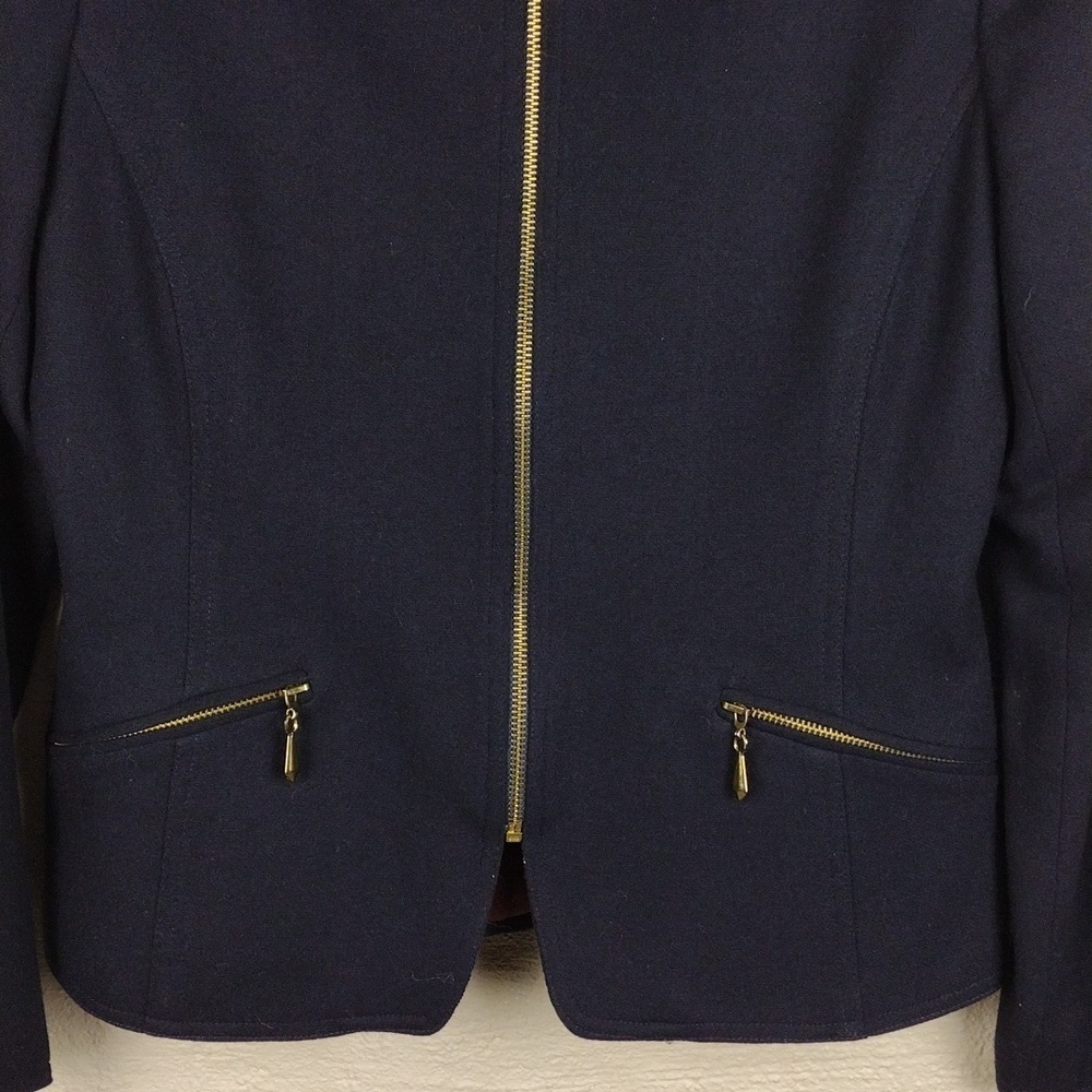 Hugo Buscati Collection Deep Blue Wool Collared Long Sleeve Zip Up Blazer Jacket - Picture 4 of 16